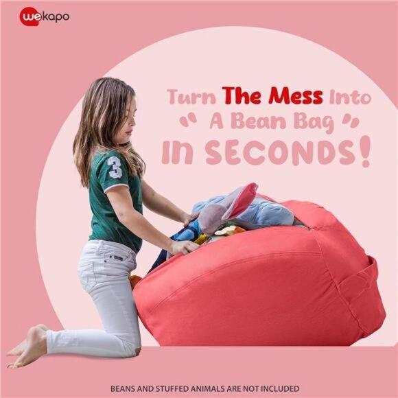 Stuffed Animal Storage Bean Bag Chair Cover for Kids | Stuffable Zipper - Picture 3 of 8
